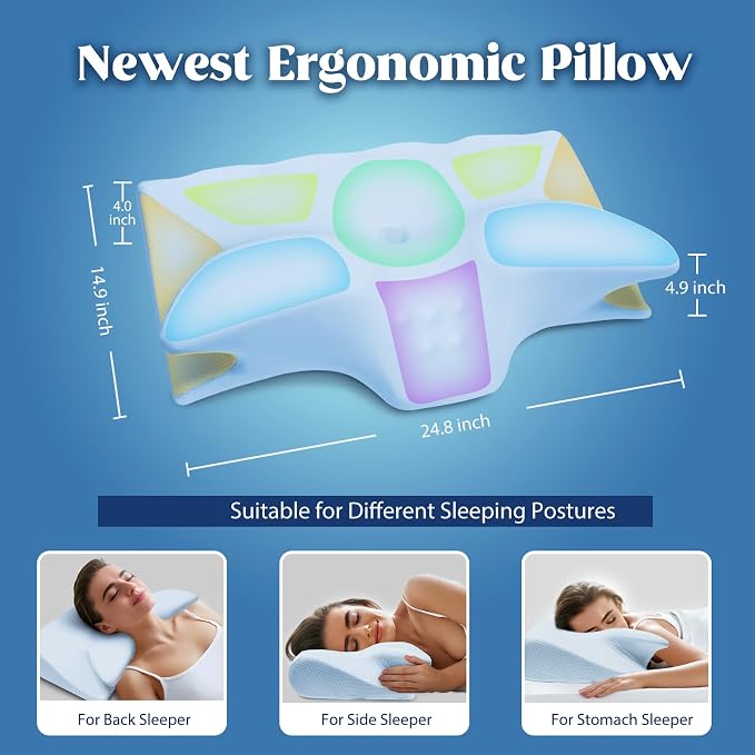 Cervical Pillow for Neck Pain Relief, Cooling Contour Memory Foam Pillows - Image 5
