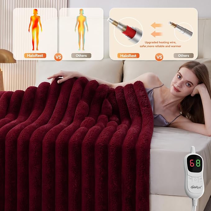 Heated Throw Blanket, Faux Fur Cozy Heating Blanket - Image 2