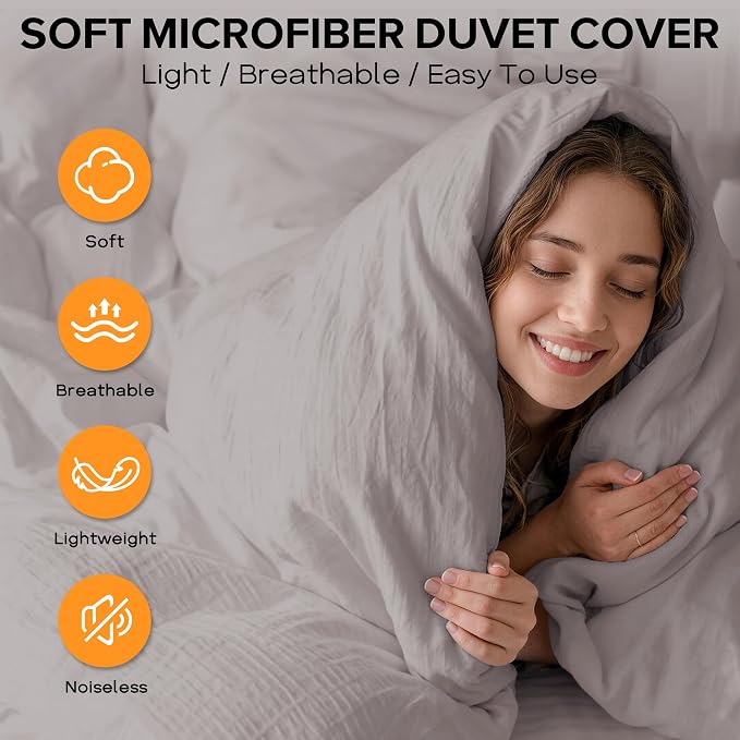 Cozyide Light Grey Duvet Cover Queen, 3 Pieces Bedding Duvet Covers, Soft - Image 4