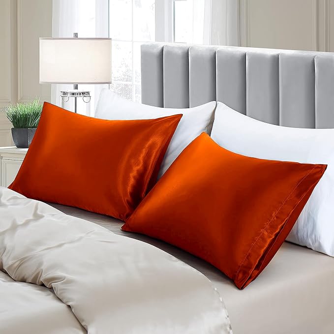 Aormenzy Satin Pillow Cases for Women Standard Size Set of 2, Burnt Orange - Image 4