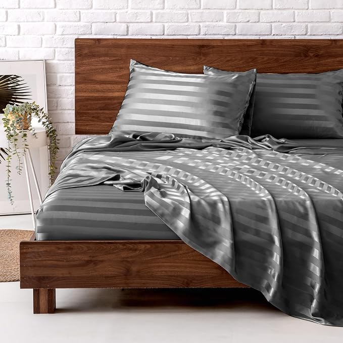 MR&HM Satin Bed Sheets, King Size Sheets Set by MRHM