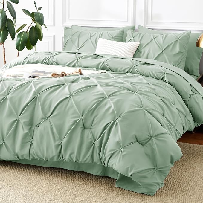 HIMEET King Comforter Set 7 Pieces Bed in A Bag Sage Green Luxury Soft King - Image 9