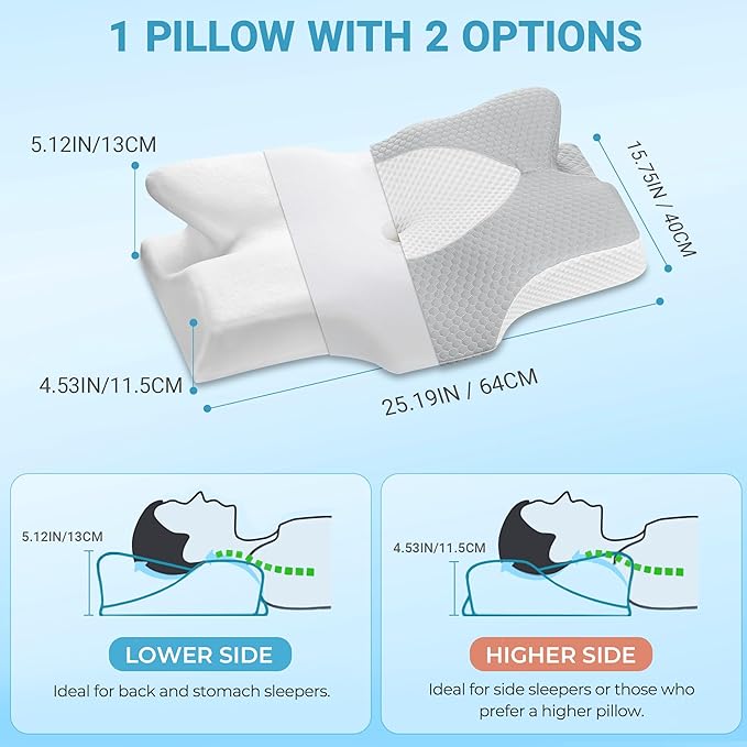 Elviros Cervical Memory Foam Pillow, 2 Pack Pillows - Image 2