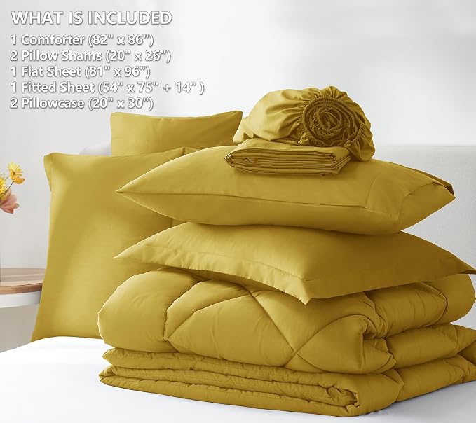 CozyLux Full Size Comforter Sets Mustard Yellow - Image 6