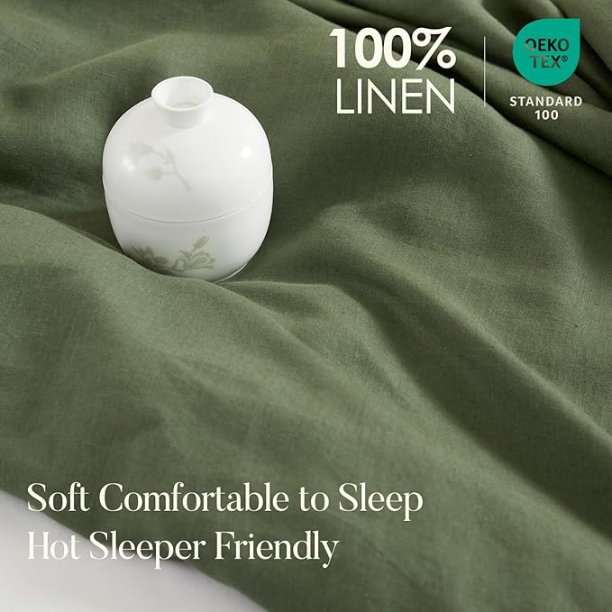 DAPU 100% Linen Duvet Cover Twin 2PCs, Pure Natural French Flax Linen Duvet - Image 2