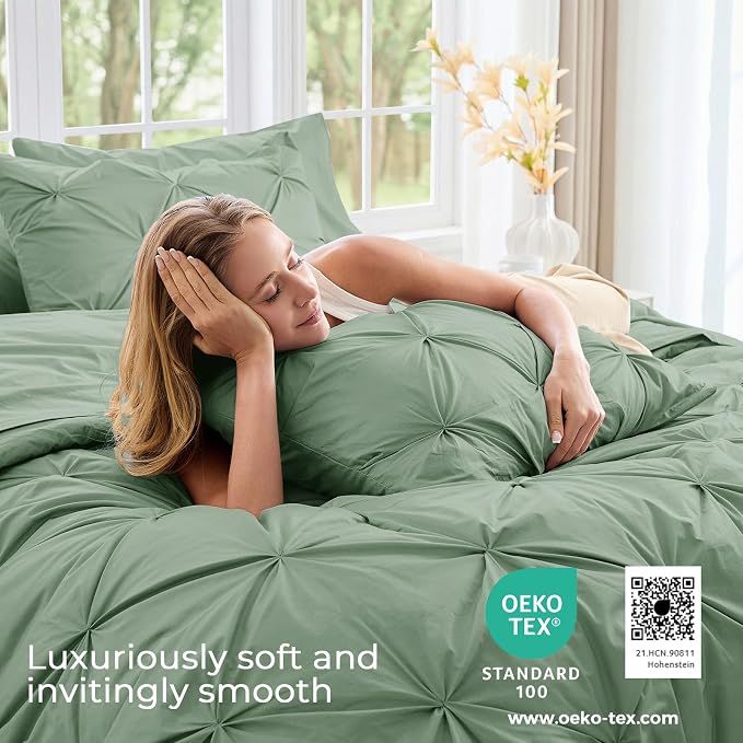 Sasttie Queen Comforter Set, 7-Piece Bed in a Bag, Pintuck Bedding Sets - Image 3