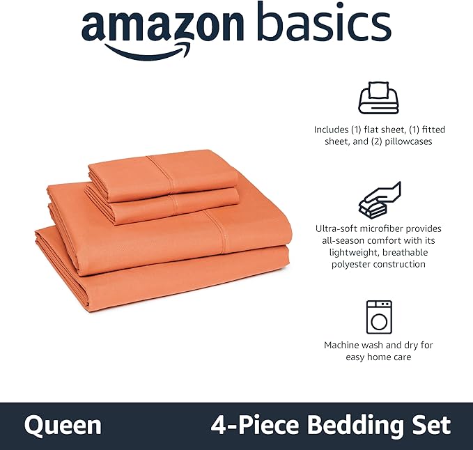 Amazon Basics Lightweight Breathable Microfiber 4-Piece Bed Sheet Set - Image 2