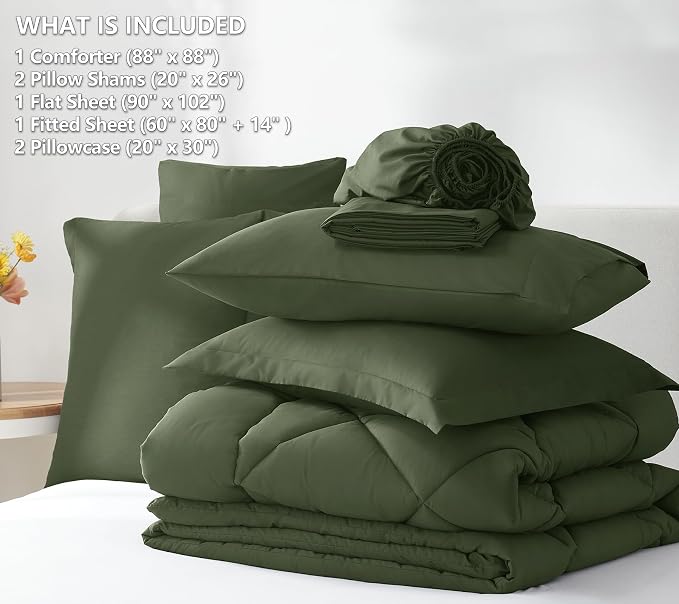 CozyLux Queen Comforter Set Olive Green - Image 9