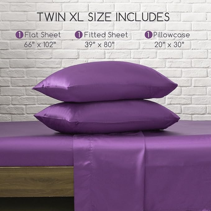 MR&HM Satin Bed Sheets, Twin XL Size Sheets Set - Image 7