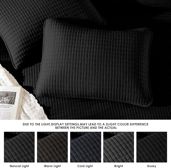 WRENSONGE Queen Quilt-3 Pieces Lightweight Bedspreads Black Queen Size Quilt - Image 6