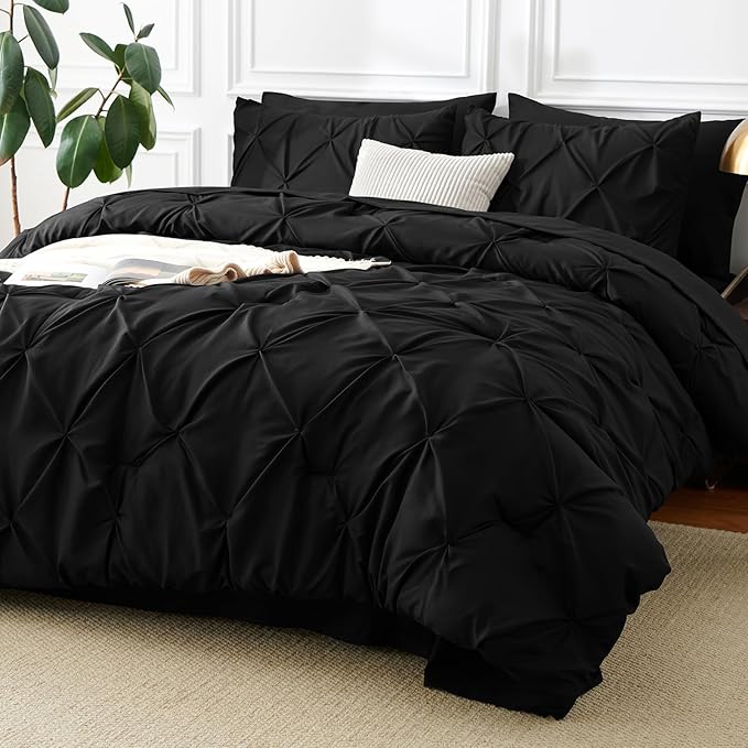 HIMEET Pintuck Bed in a Bag, 5 Pieces Twin XL Comforter Set Black, Extra Long - Image 9