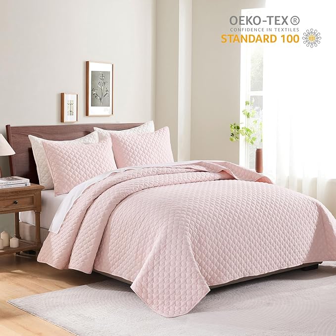 HORIMOTE HOME Quilt Queen Size Light Pink, Lightweight Quilts - Image 5