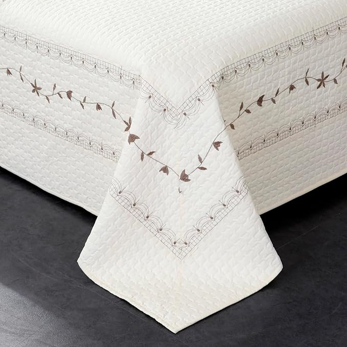 ROOMLIFE Quilt Set King Size 3D Floral Embroidery Pattern 3-Piece Cotton - Image 2