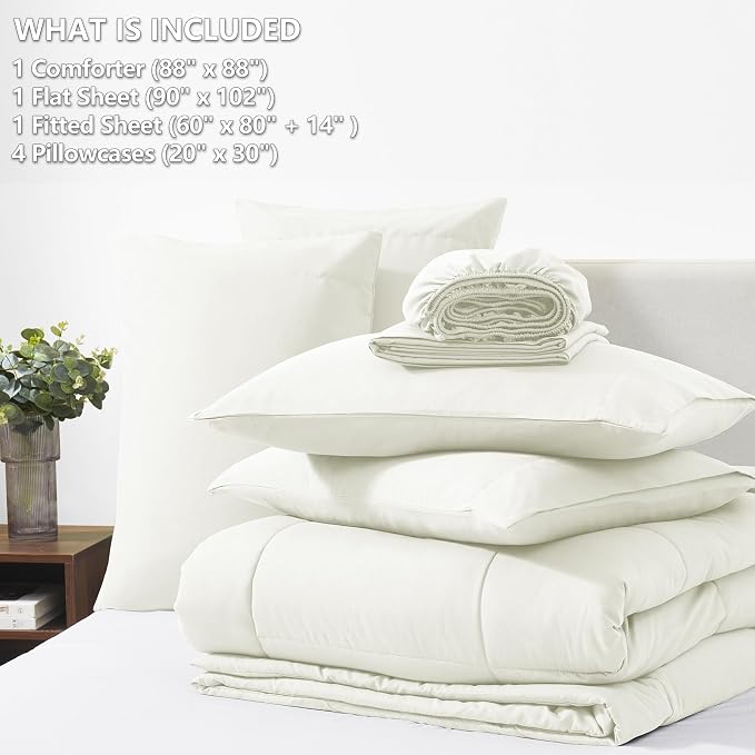 CozyLux Queen Comforter Set Ivory - Image 6