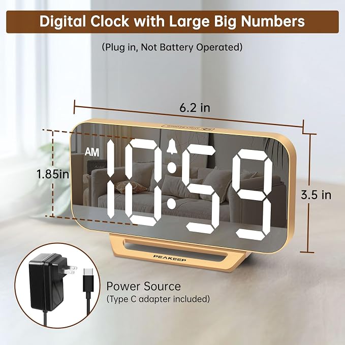 Peakeep Slim Digital Mirror Aesthetic Alarm Clock - Image 2