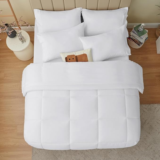 CozyLux Queen Comforter Set White, 7 Pieces Bed in a Bag, All Season Bedding - Image 9