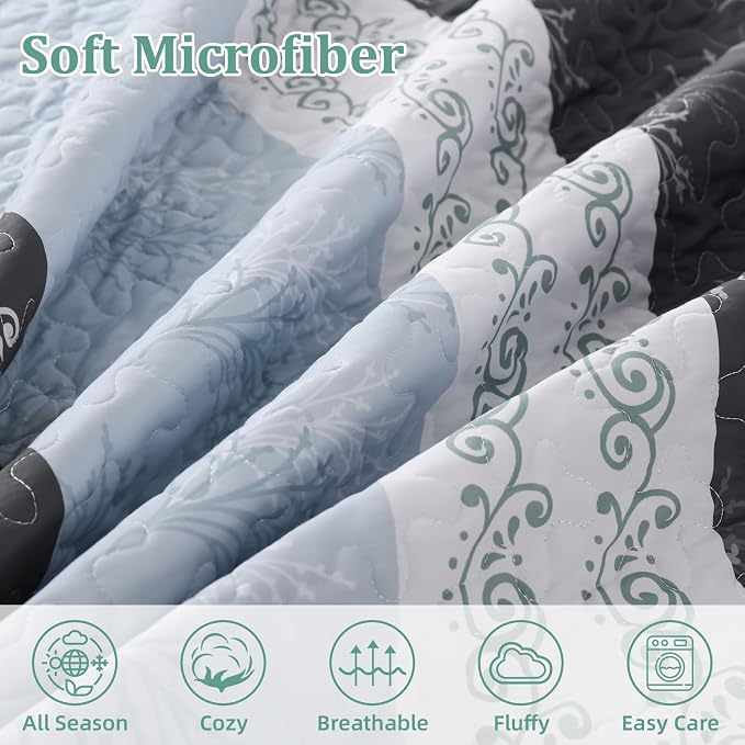DJY Stripe Quilt Set Queen Size Sage Green Bedspread Coverlet Set 3 Pieces Boho - Image 5