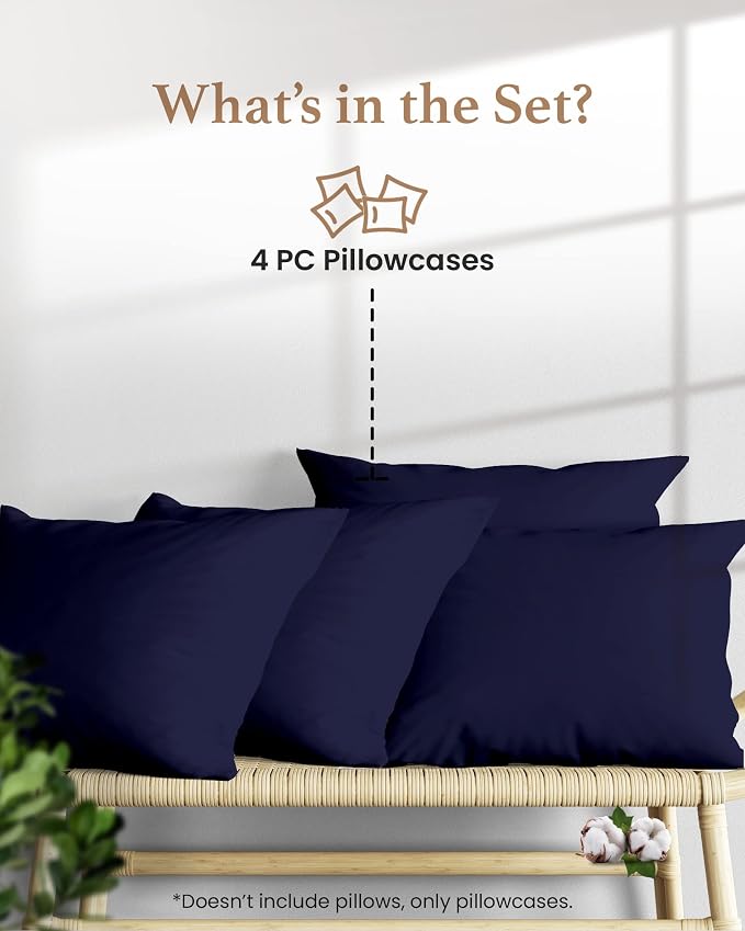 1000 TC Navy Blue King Pillowcases Set of 4 100% Egyptian Cotton Pillow Cases - Image 2