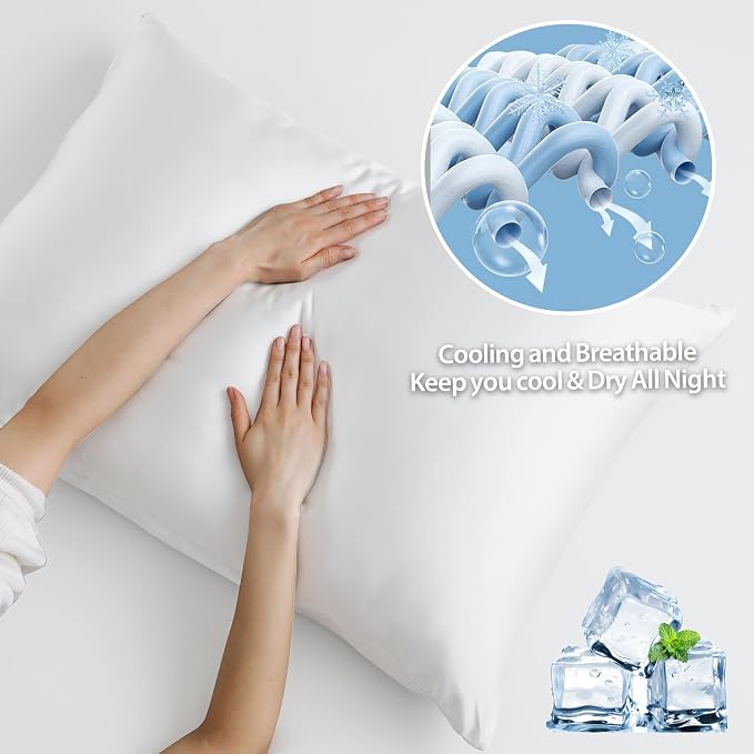 2 Pack Cooling Pillow Cases, Viscose Derived from Bamboo Pillow Protectors King - Image 4