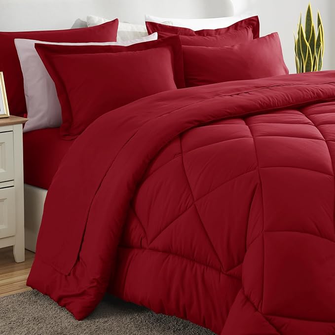 CozyLux King Size Comforter Set Dark Red - Image 8