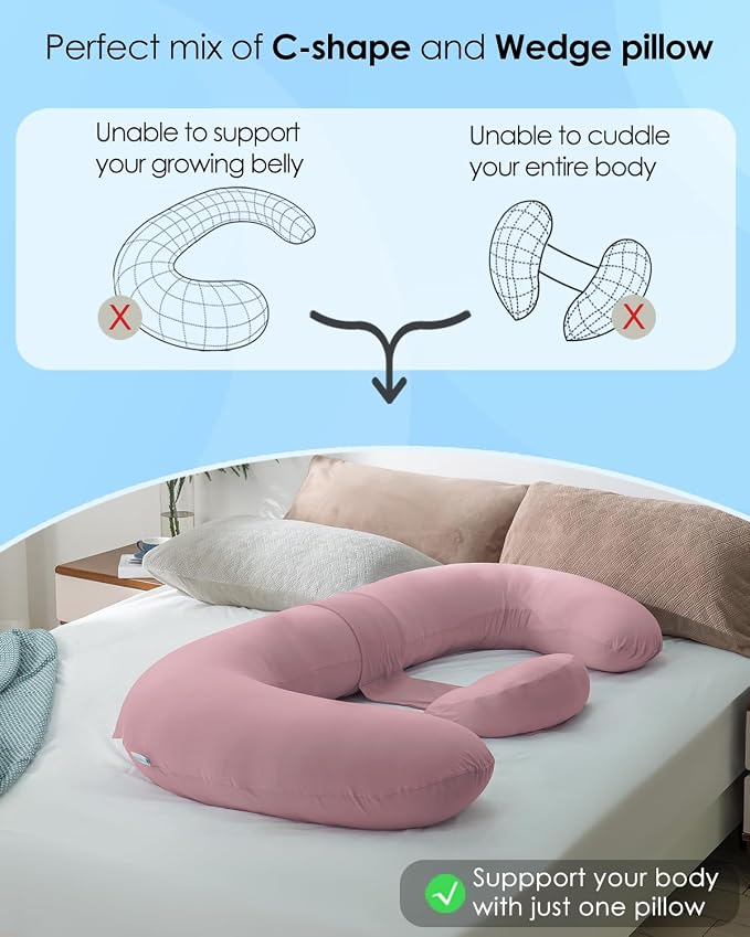 QUEEN ROSE Cooling Pregnancy Pillows, E Shaped Maternity Pillow - Image 5