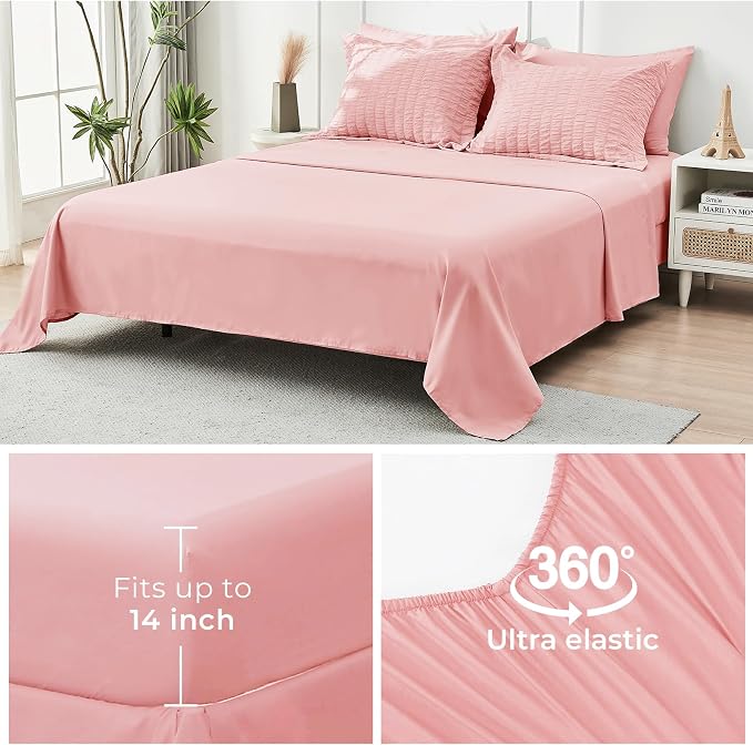 HYMOKEGE Rose Pink Twin Comforter Set Seersucker 5 Pieces, All Season Luxury - Image 6