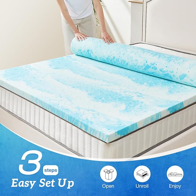 Sweetcrispy Memory Foam Mattress Topper Full, 3 Inch Thick Gel Infused Cooling - Image 3