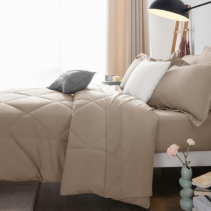 CozyLux Full Size Comforter Sets Khaki - Image 9