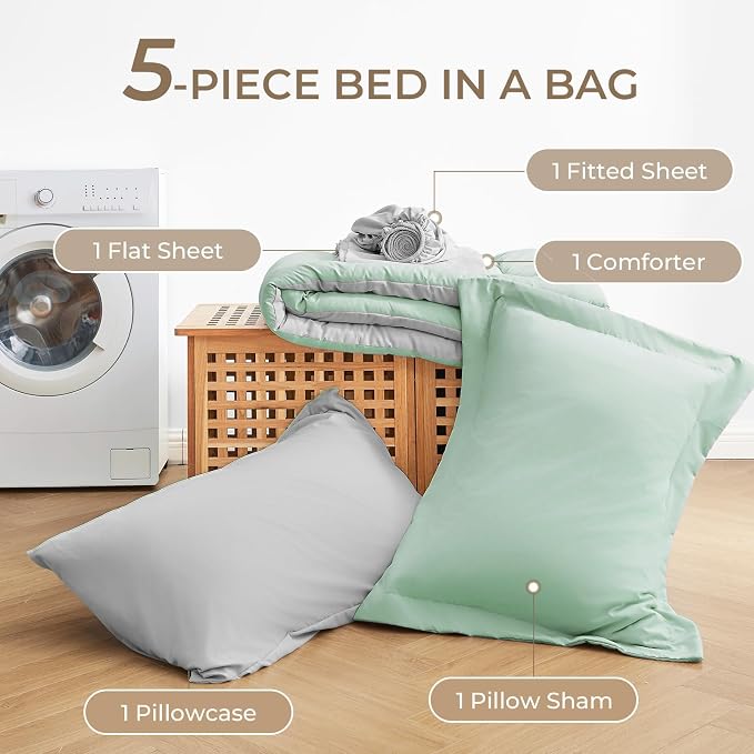 Sasttie Twin Comforter Set, 5 Pieces Reversible Bed in a Bag Twin, Complete - Image 7