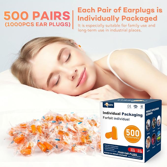 VOISEN Ear Plug, 500 Pairs Ear Plugs - Image 4