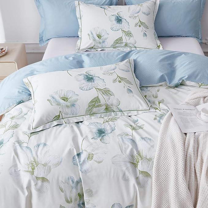 OAITE Duvet Cover Set Twin Size Floral Pattern 500 Thread Count Ultra Soft 100% - Image 3