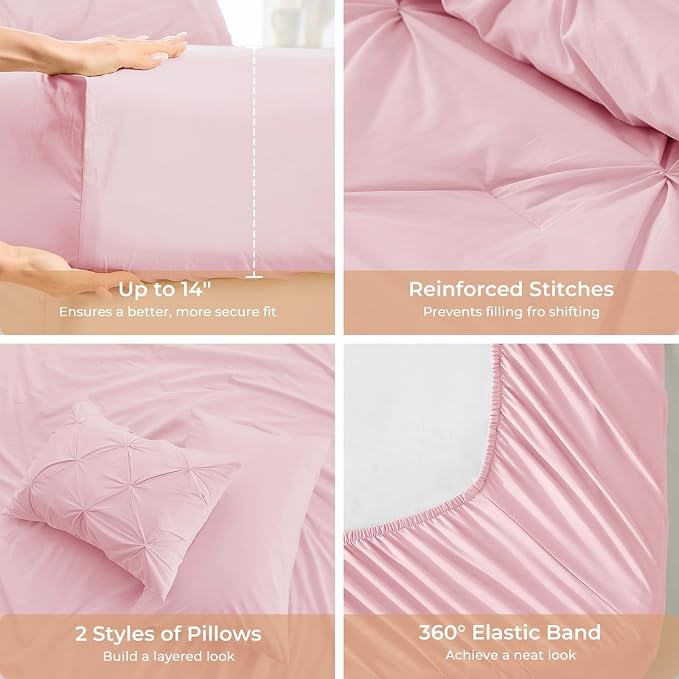 Sasttie Twin XL Comforter Set, 5-Piece Bed in a Bag, Pintuck Bedding Set - Image 5