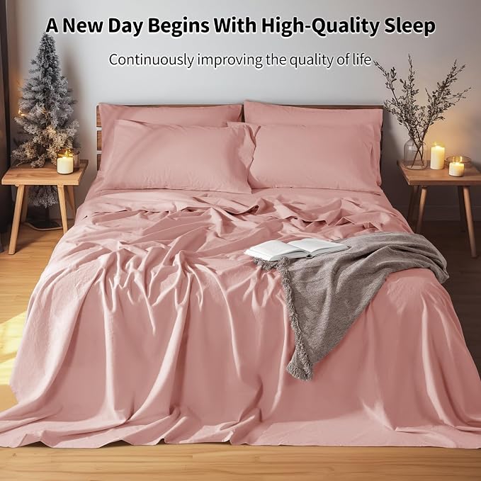 LBRO2M 100% Pure Linen Sheet Set Deep Pocket Up to 16" Bed Sheets Sets - Image 6