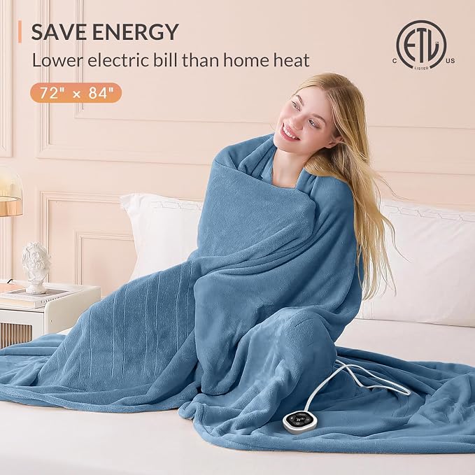 HOMLYNS LuxeHeat Heated Blanket Electric Blanket Full Size, Soft Flannel Sherpa - Image 6