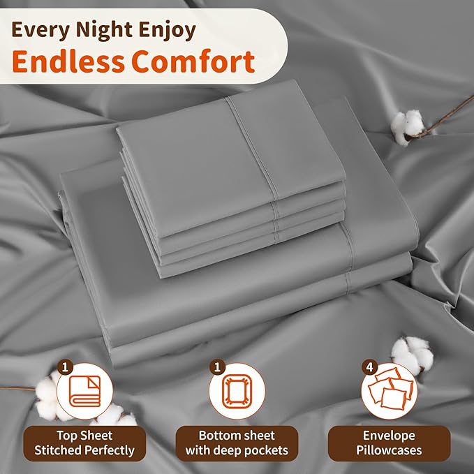 LBRO2M 1000 Thread Count 100% Egyptian Cotton Sheets Set 6 Piece Sets King Bed - Image 5