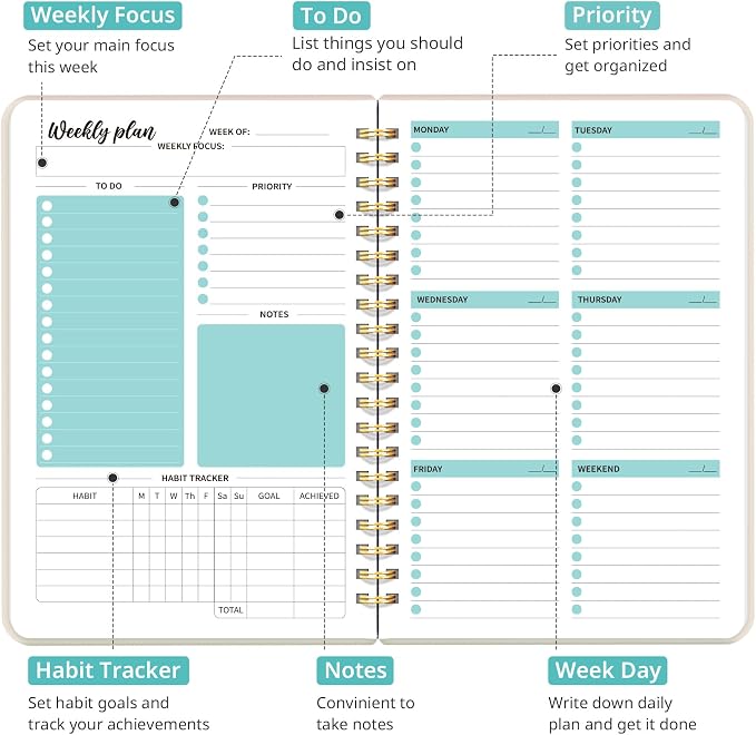 Undated Weekly Planner, Weekly To Do List Notebook - Image 2