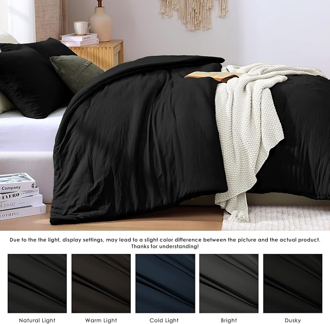 WRENSONGE Comforter Full Size, 3 Piece Black Soft Full Comforter Sets- Warm - Image 6