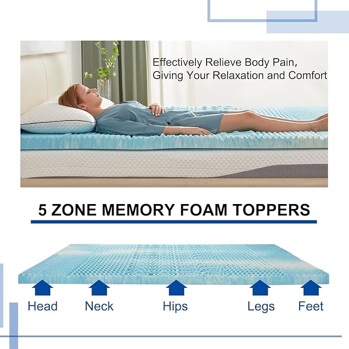SINWEEK 1.5 Inch Mattress Topper 5-Zone Memory Foam Mattress Topper Pressure - Image 6