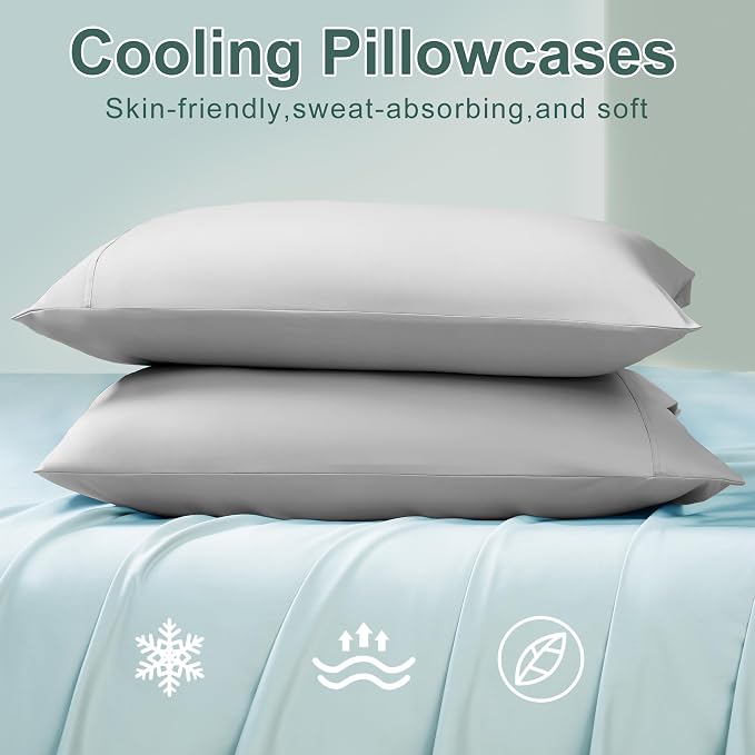 Accuratex Cooling Pillow Cases King Size Set of 2, Envelope Soft Breathable - Image 2