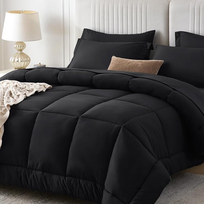 Sasttie Twin XL Comforter Set Black, 5 Pieces Twin XL Bed in a Bag, Complete by SASTTIE