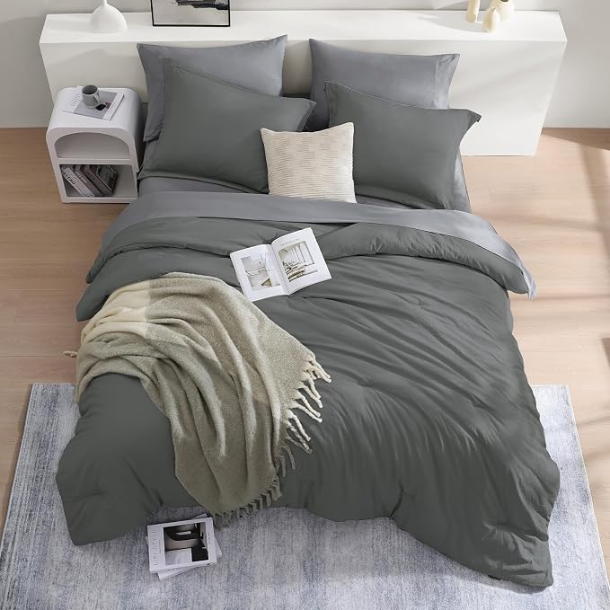 WRENSONGE Twin Comforter Set- 5 Pieces Grey Bed in a Bag, All Season Twin XL - Image 3