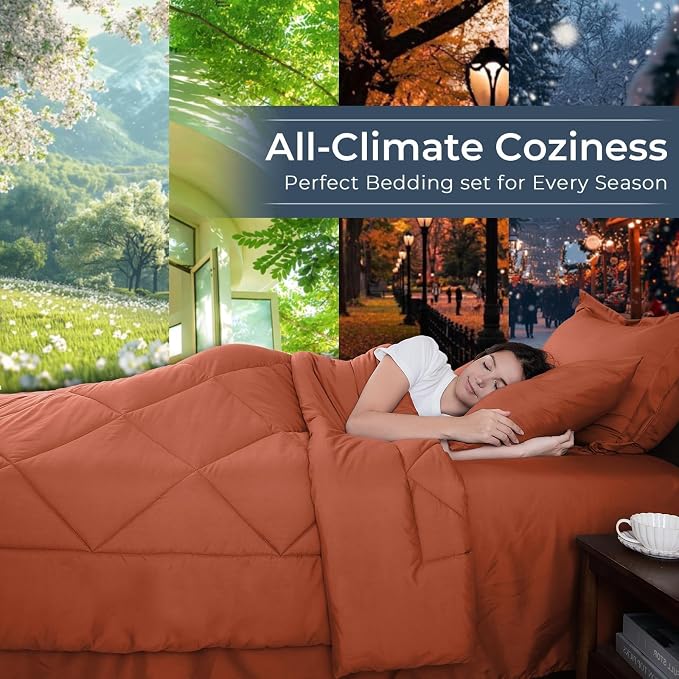 HEVUMYI Burnt Orange Twin Comforter Set - Image 3