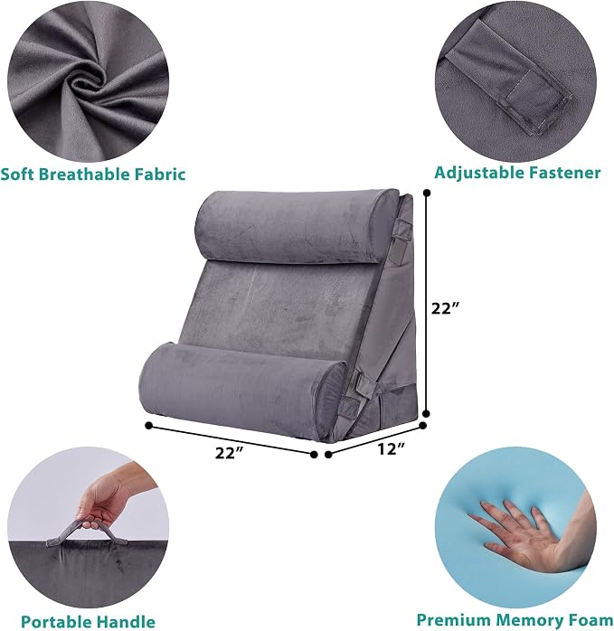 Bedluxe Adjustable 4pcs Bed Wedge Pillow Set, Memory Foam Wedge Pillows Post - Image 6