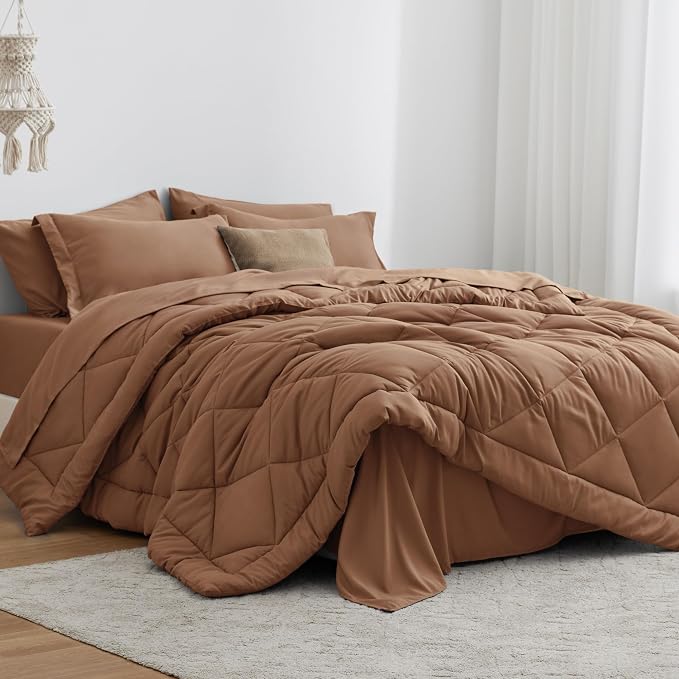 Love's cabin California King Comforter Set Mocha Mousse, 7 Pieces California by Lovescabin