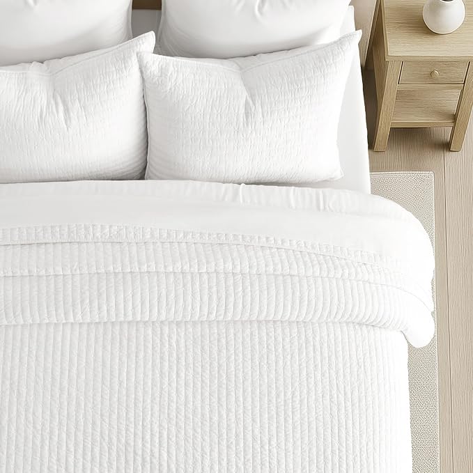 EVERGRACEHOME Cross Stitch Pre-Washed Cotton Quilt Bedding Set Queen Size - Image 4