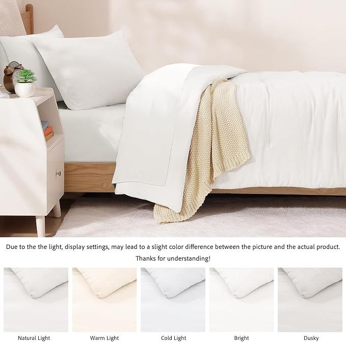 WRENSONGE Twin Comforter Set- 5 Pieces White Twin Bed in a Bag, All Season Twin - Image 4