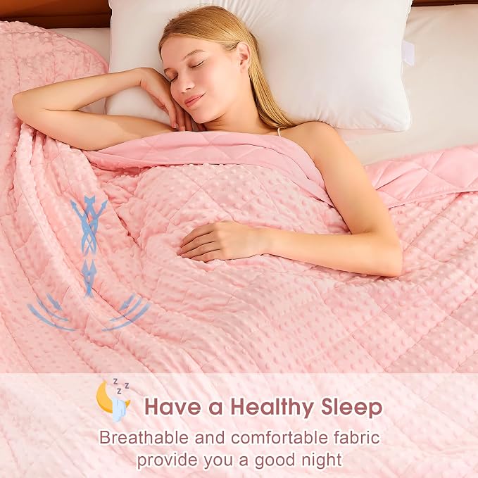 Pink Weighted Blanket for Adults 12lbs, Twin Full Size Breathable Cooling Minky - Image 8
