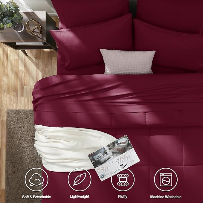 CozyLux Full Size Comforter Sets Burgundy, 7 Pieces Bed in a Bag, All Season - Image 2