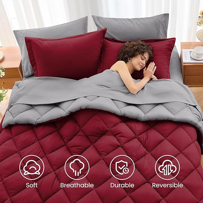 MUXHOMO 7 Pieces Queen Comforter Set, Reversible Bed in a Bag Queen Size - Image 6