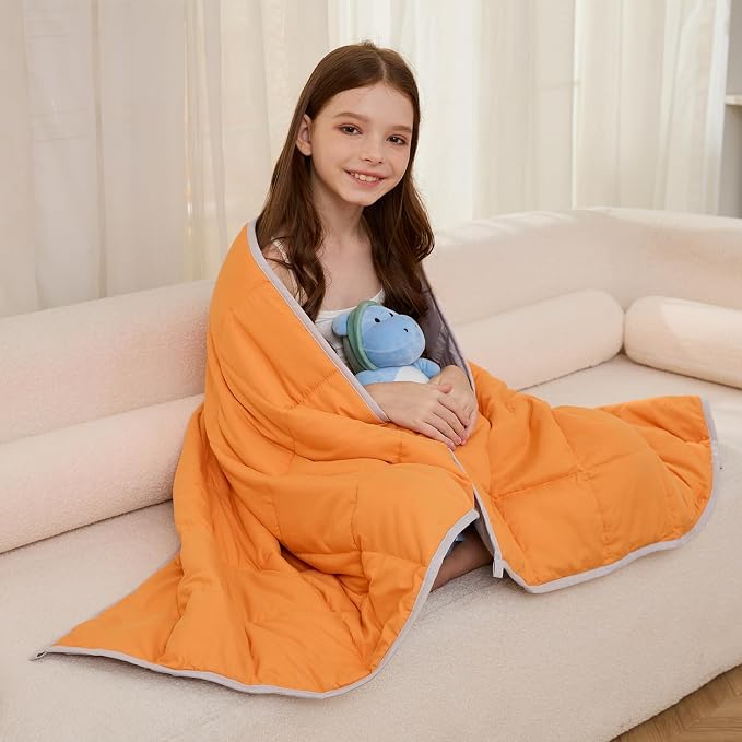 Weighted Blanket 7lbs Twin Size Orange Grey 41"x60" Weighted Blankets Heavy - Image 6